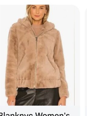 Blank NYC Plush Hooded Teddy Jacket in Taupe